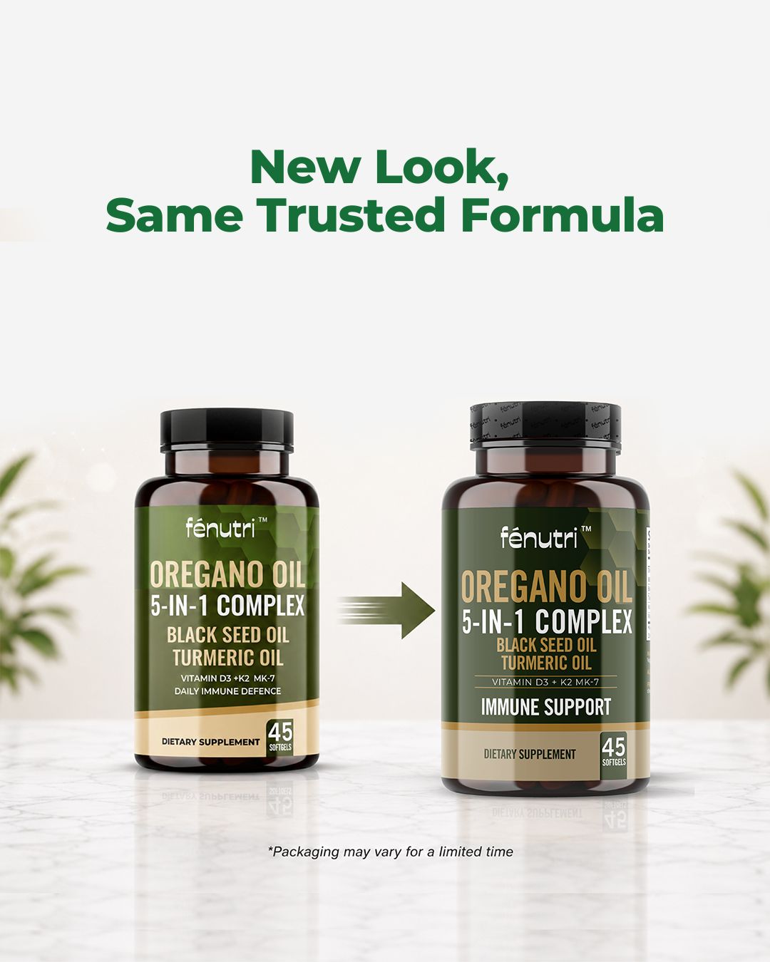 Oregano Oil 5-in-1 Vegan Softgels, Black Seed, Turmeric, D3 & K2 | 60s