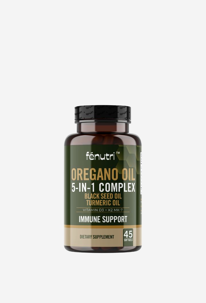 Oregano Oil 5-in-1 Vegan Softgels, Black Seed, Turmeric, D3 & K2 | 60s